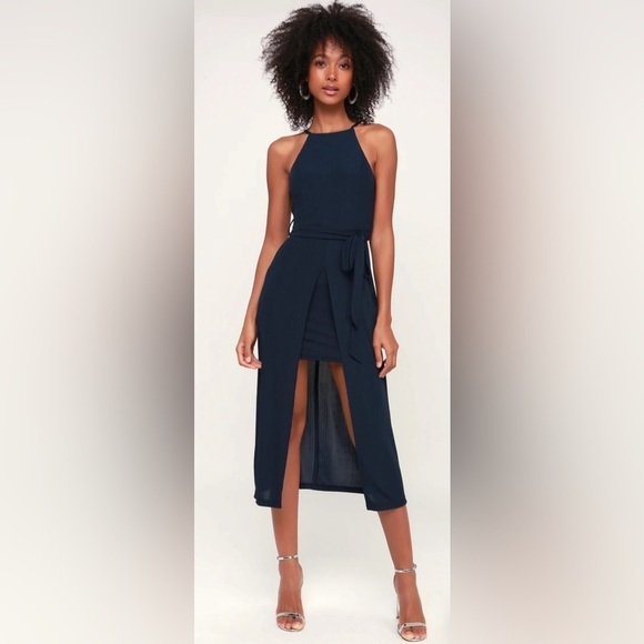 Black Swan Navy Blue High-Low Midi Dress - Size Small - Picture 6 of 7